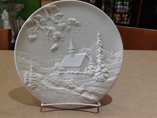 3D Winter Church Scene Plate