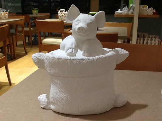 burlap sack jar with pig lid