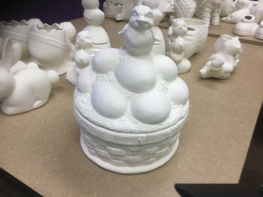 Egg basket box with chick on top